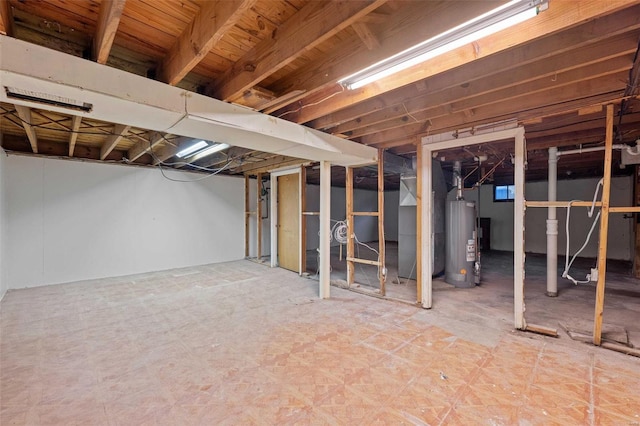 basement featuring water heater