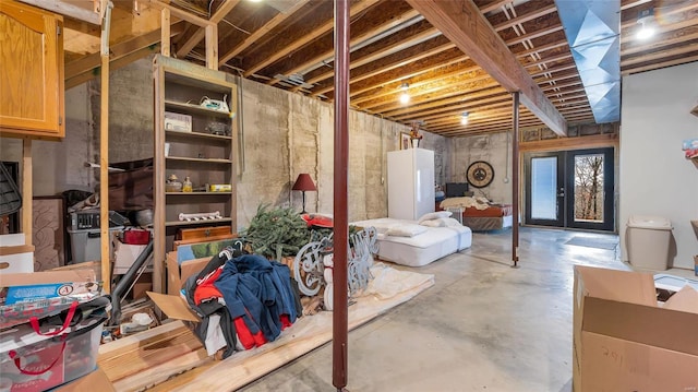 basement featuring french doors