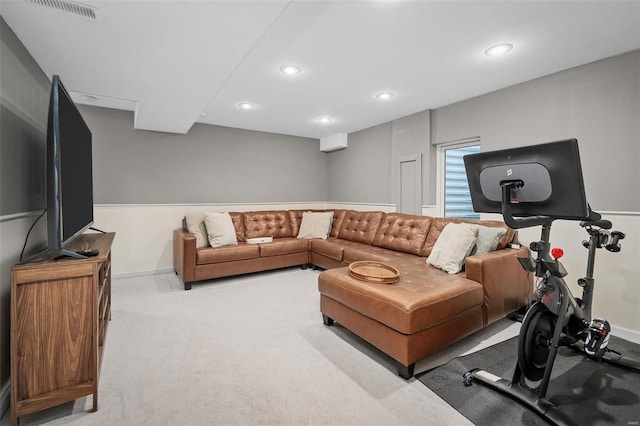 living room with light colored carpet