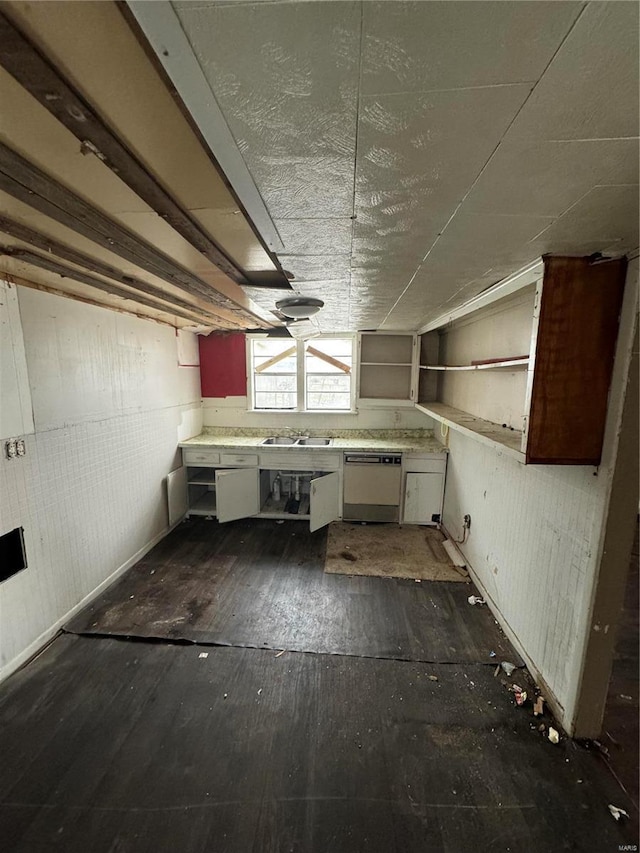 interior space with dark hardwood / wood-style floors and sink