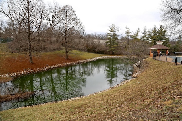 view of water feature featuring a gazebo