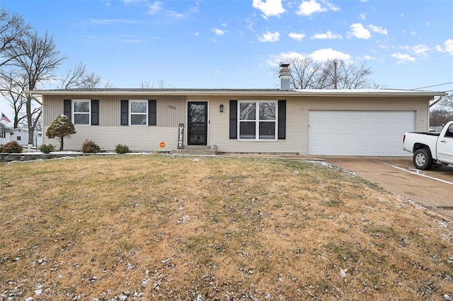 single story home featuring a garage and a front yard