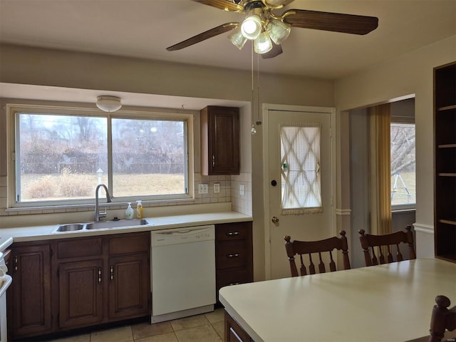 kitchen with a healthy amount of sunlight, sink, tasteful backsplash, and dishwasher