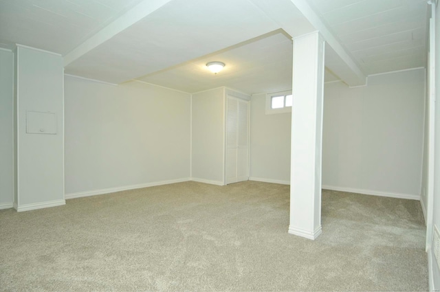 basement with light carpet