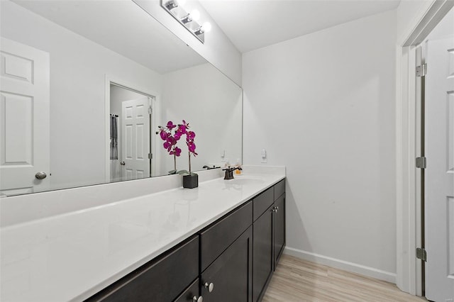 bathroom featuring vanity and wood-type flooring