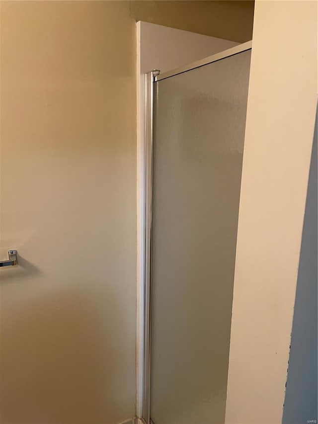 bathroom featuring a shower with door