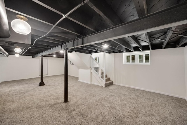 basement with carpet floors