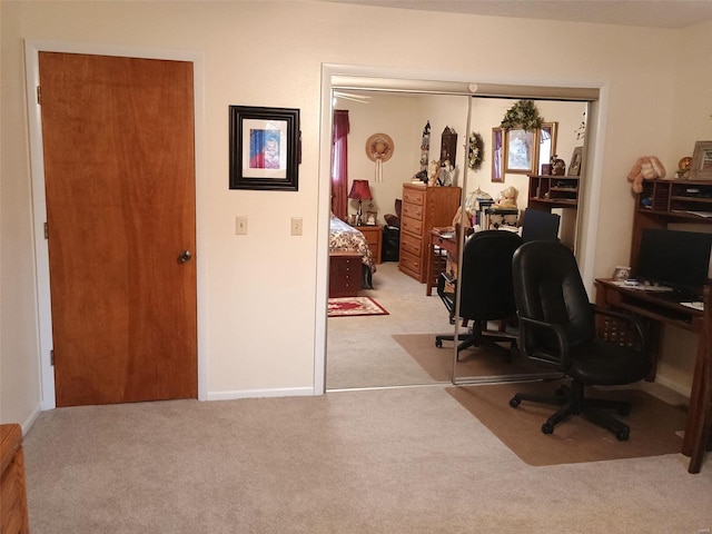 view of carpeted home office