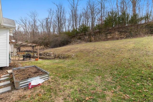 view of yard with a vegetable garden and fence