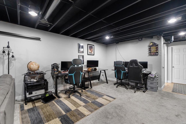 home office featuring carpet floors and baseboards