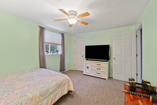 bedroom with carpet and a ceiling fan