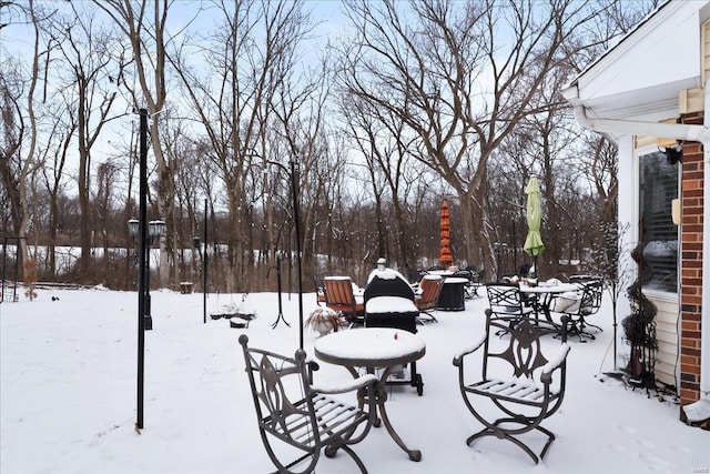 view of yard layered in snow