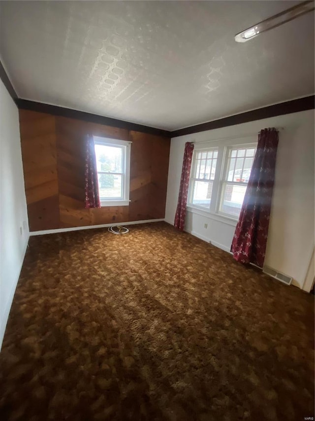 spare room with crown molding and carpet floors