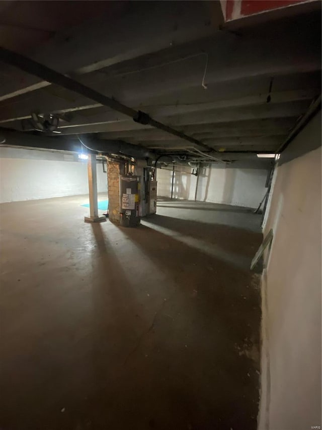 basement with water heater