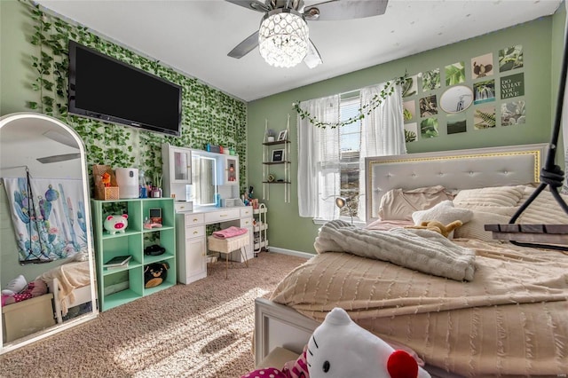 bedroom with carpet flooring and ceiling fan