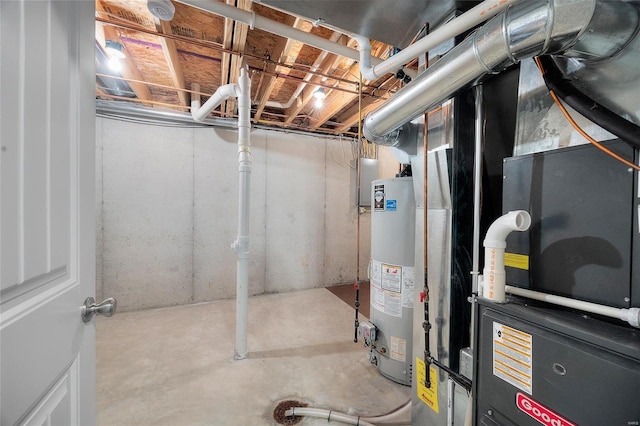 unfinished basement featuring gas water heater and electric panel