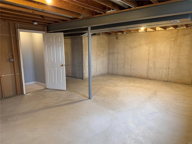 view of unfinished basement