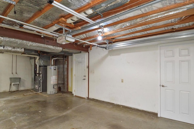 basement featuring gas water heater