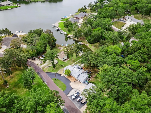 aerial view with a residential view and a water view