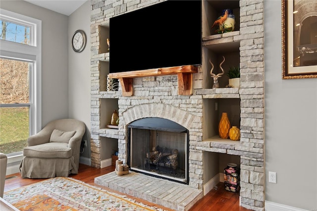 living room with dark wood-type flooring