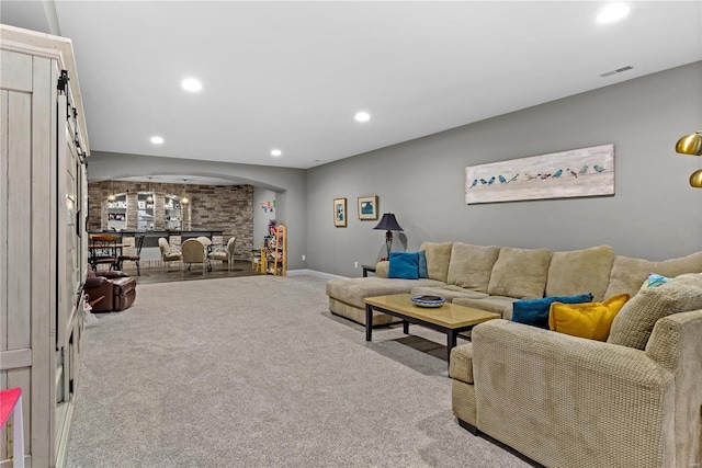 living room with light colored carpet