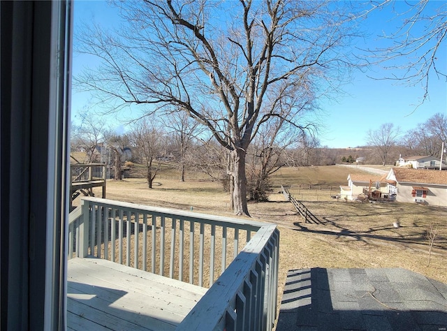 deck featuring a rural view