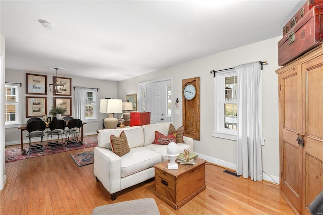 living room with light wood-type flooring