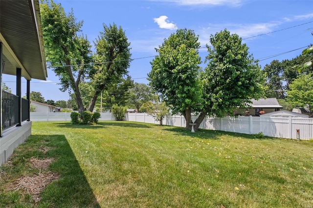 view of yard with a fenced backyard