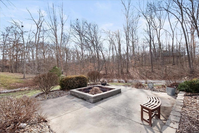 view of patio / terrace with an outdoor fire pit