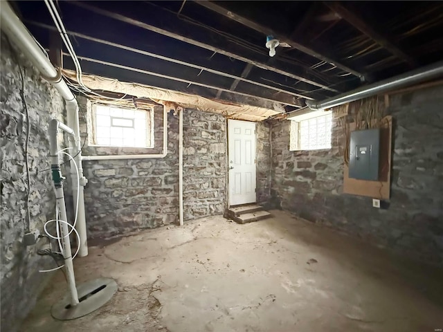 basement with a wealth of natural light and electric panel