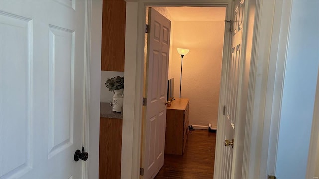 hallway featuring dark wood-type flooring