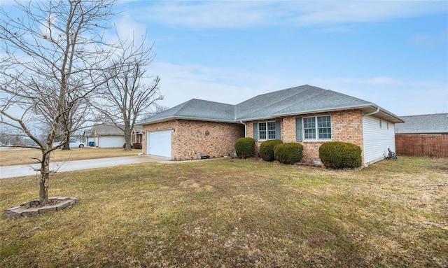 single story home with a garage and a front yard