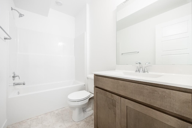 bathroom with vanity, shower / tub combination, and toilet