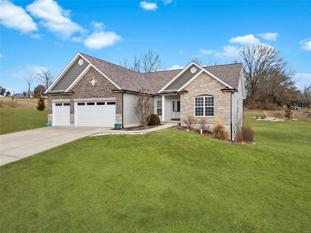 view of front of home featuring a garage and a front lawn