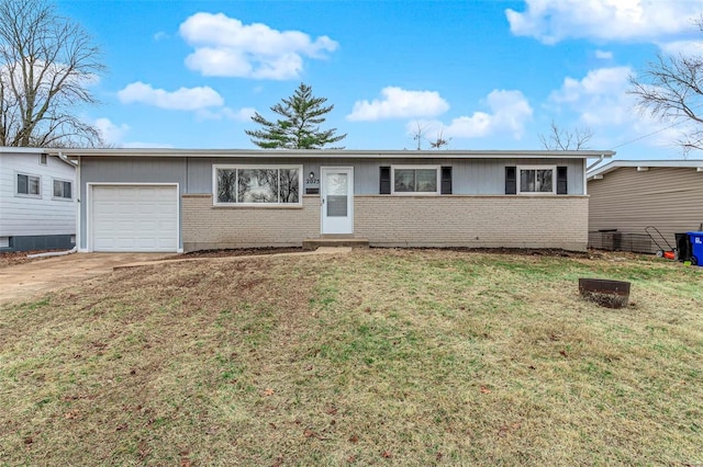 ranch-style house with a garage and a front yard