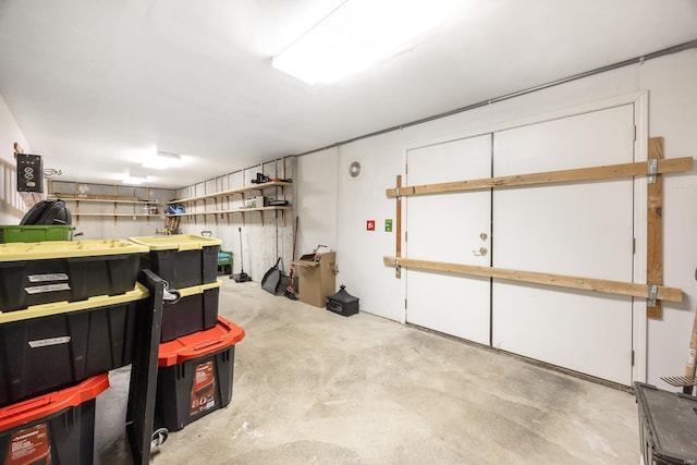 storage room with a workshop area