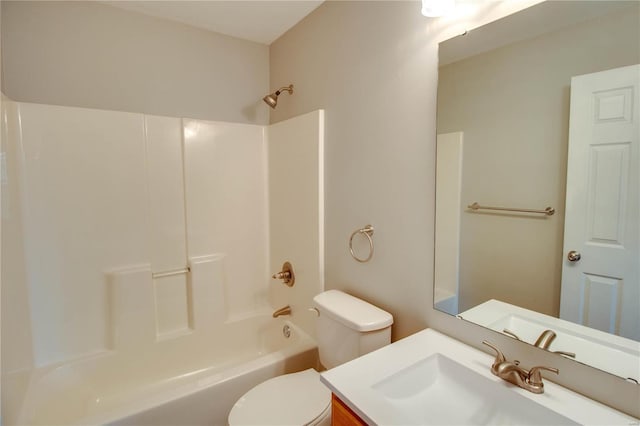 full bathroom with vanity, shower / bathtub combination, and toilet