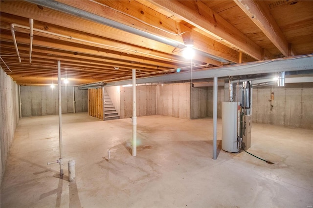 basement with water heater