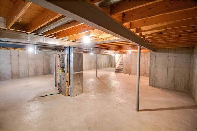 basement featuring heating unit