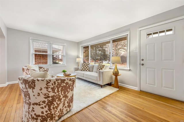 living room featuring a wealth of natural light and light wood-type flooring