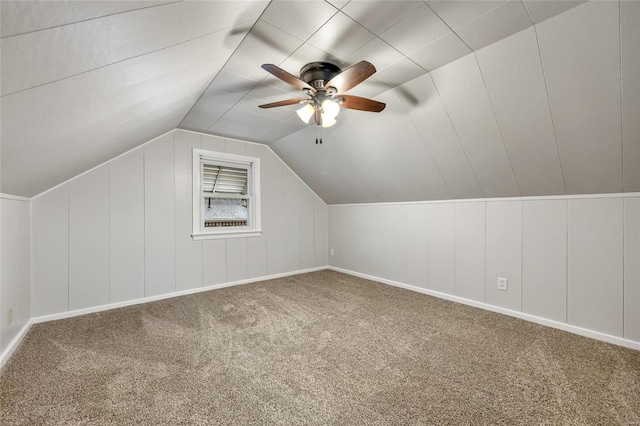 bonus room with carpet, lofted ceiling, and ceiling fan