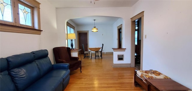 interior space with heating unit and light hardwood / wood-style floors