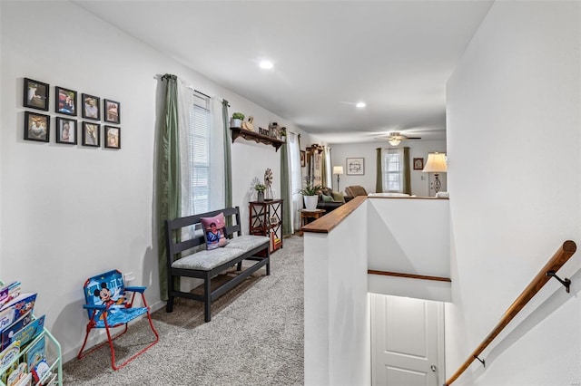 hall featuring carpet and a wealth of natural light