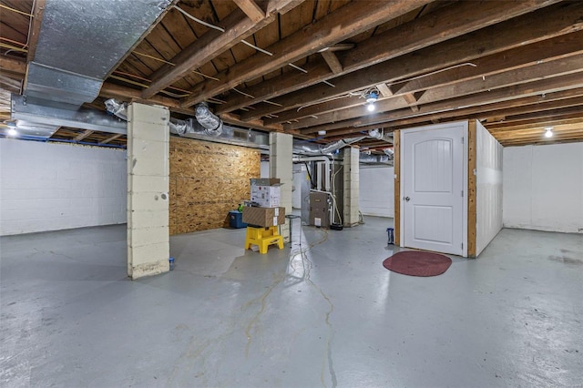 basement with heating unit