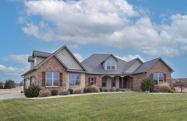 view of front of home with a garage and a front lawn