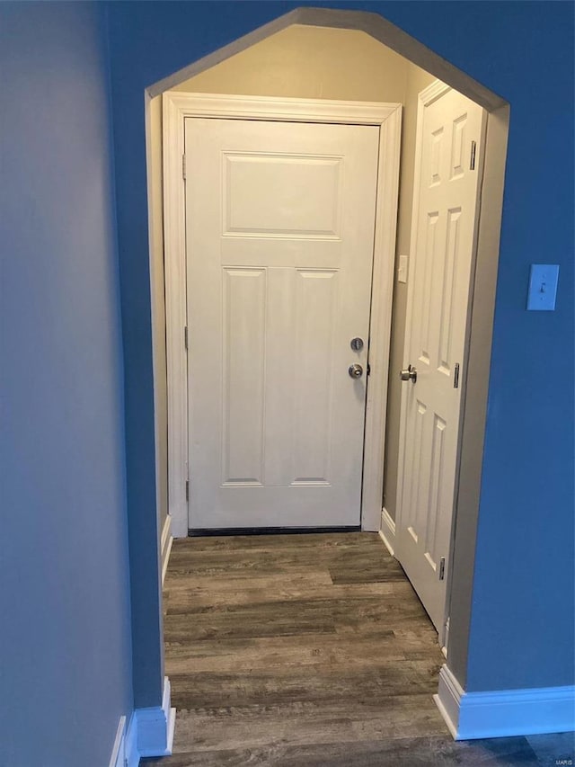 entryway with dark hardwood / wood-style flooring