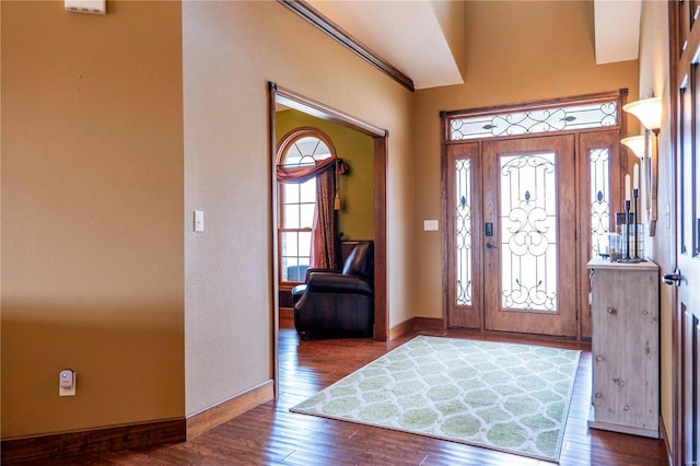 foyer featuring dark wood-type flooring