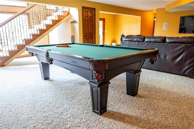 playroom with billiards and carpet floors