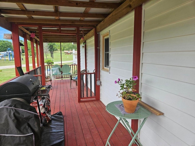 wooden deck with covered porch