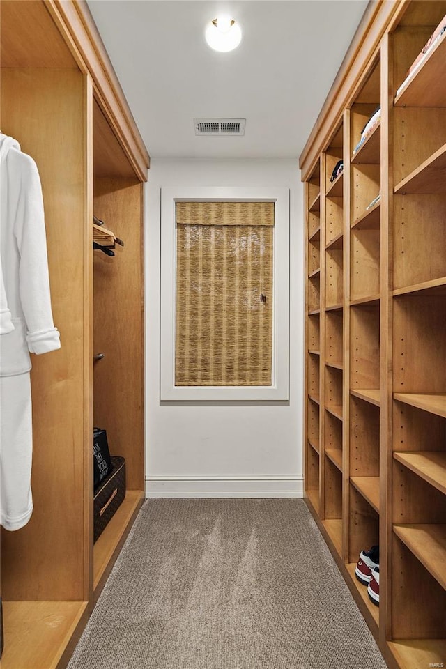 mudroom with visible vents and dark carpet